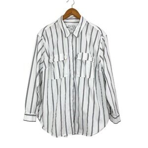 Ava & Viv Womens 1X White Black Striped Long Sleeve Button Down Shirt RN17730